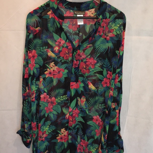 Tommy Bahama Sheer Tropical Print Mini Dress / Swim Cover Up | Size XS - Picture 1 of 8